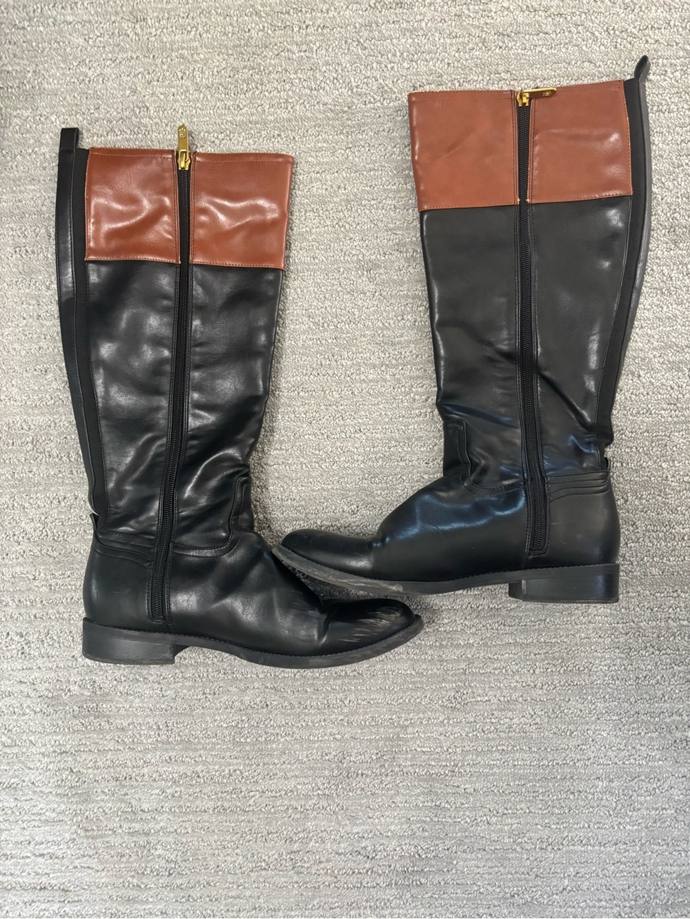 Tommy Hilfiger Two-Tone Black and Brown Leather Riding Boots